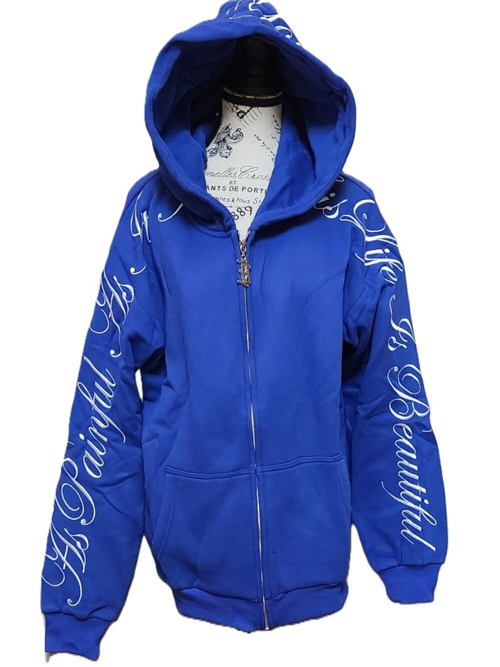 YOURS TRULY "LOVE YOURSELF" Embroidered Blue Zipper Sweatshirt Hoodie - NEW